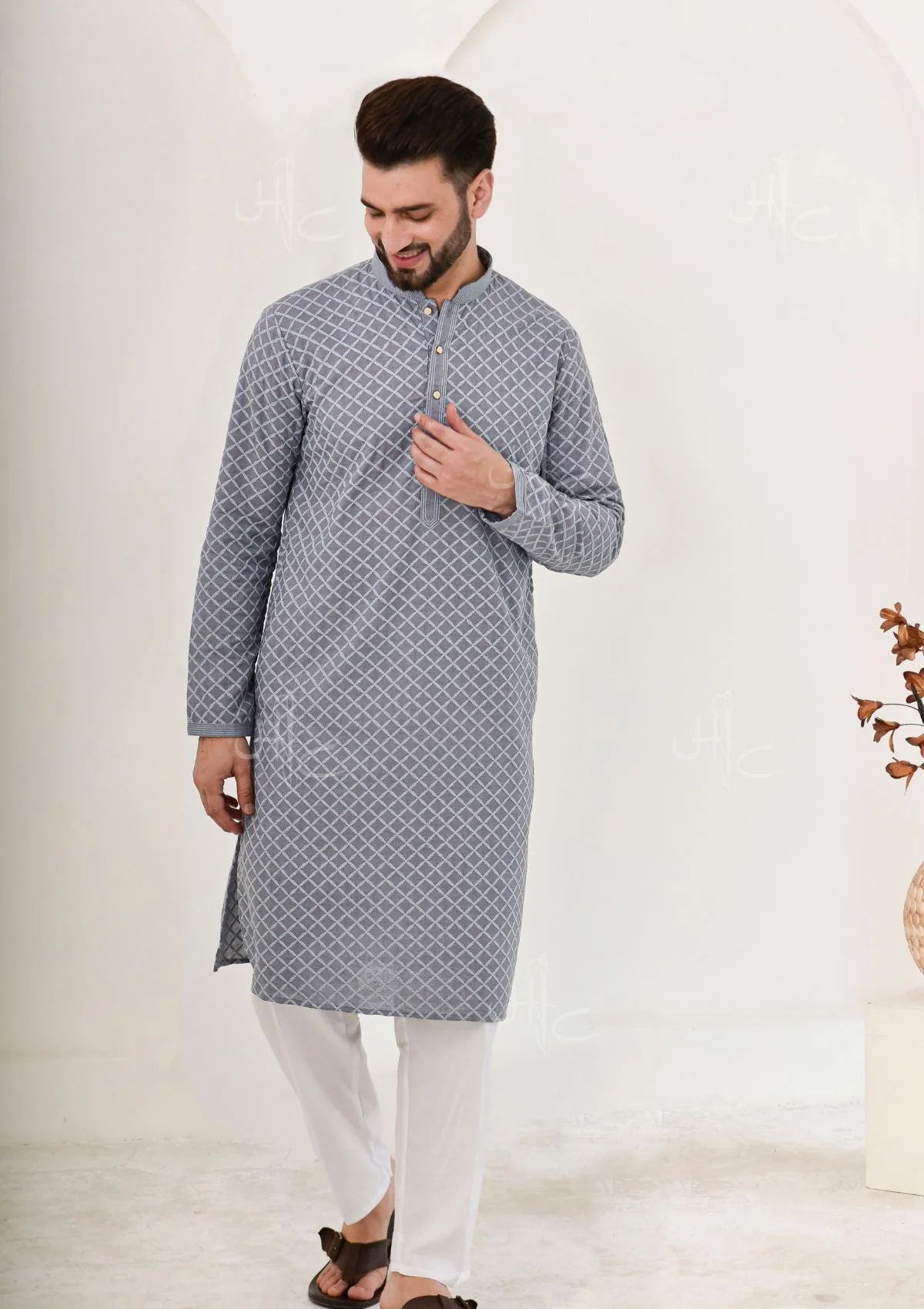 HOC Shaan Chikankari Cotton Straight Men's Kurta - Healthber