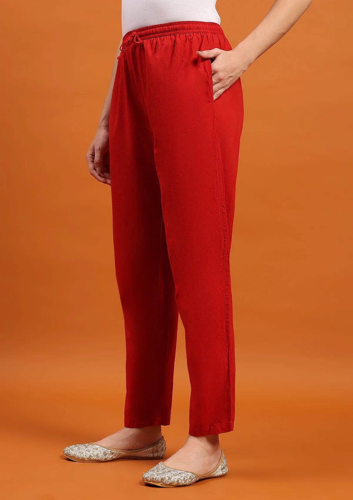 HOC Cotton Solid Women's Pants - Red - Healthber