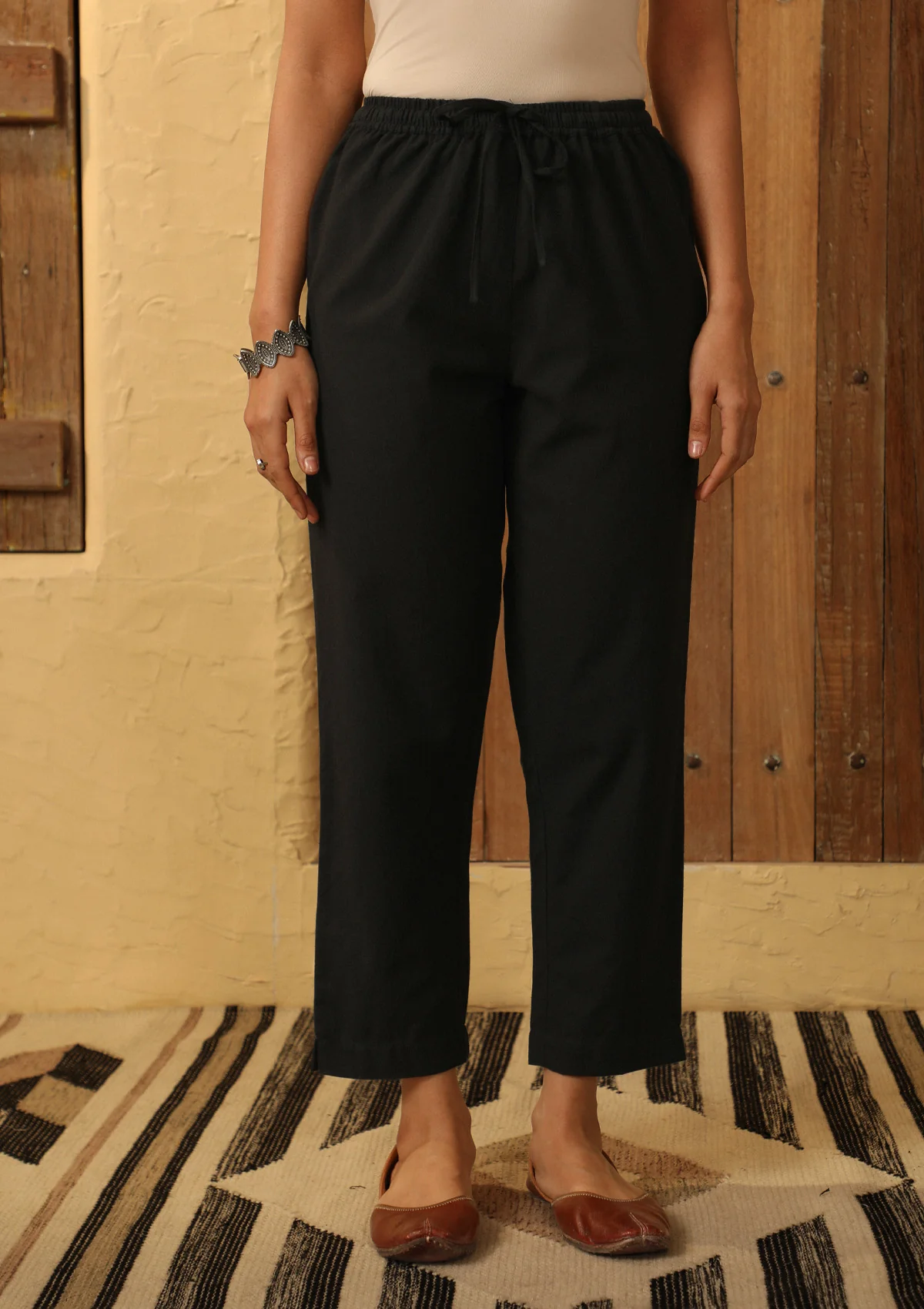 HOC Cotton Loom Solid Women's Pants - Black - Healthber