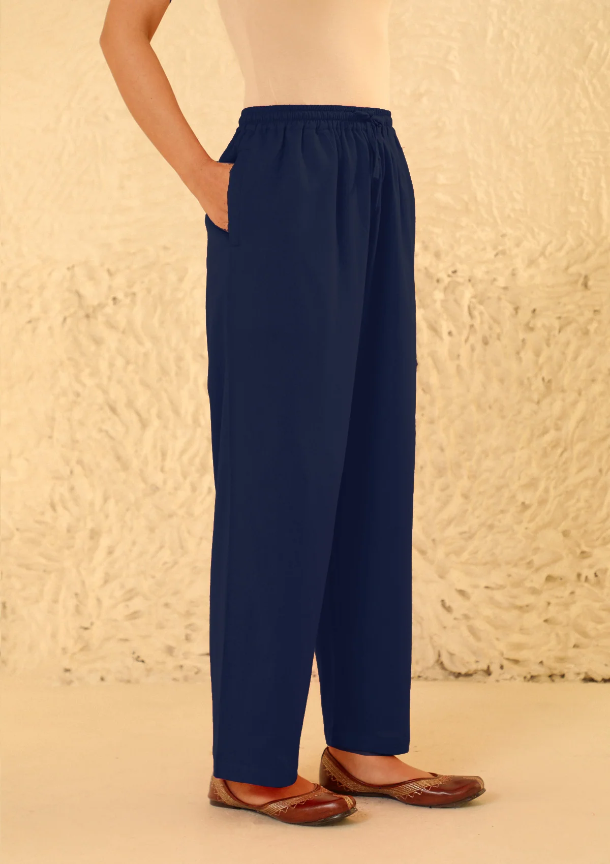 HOC Cotton Loom Women's Solid Straight Pant - Navy Blue - Healthber