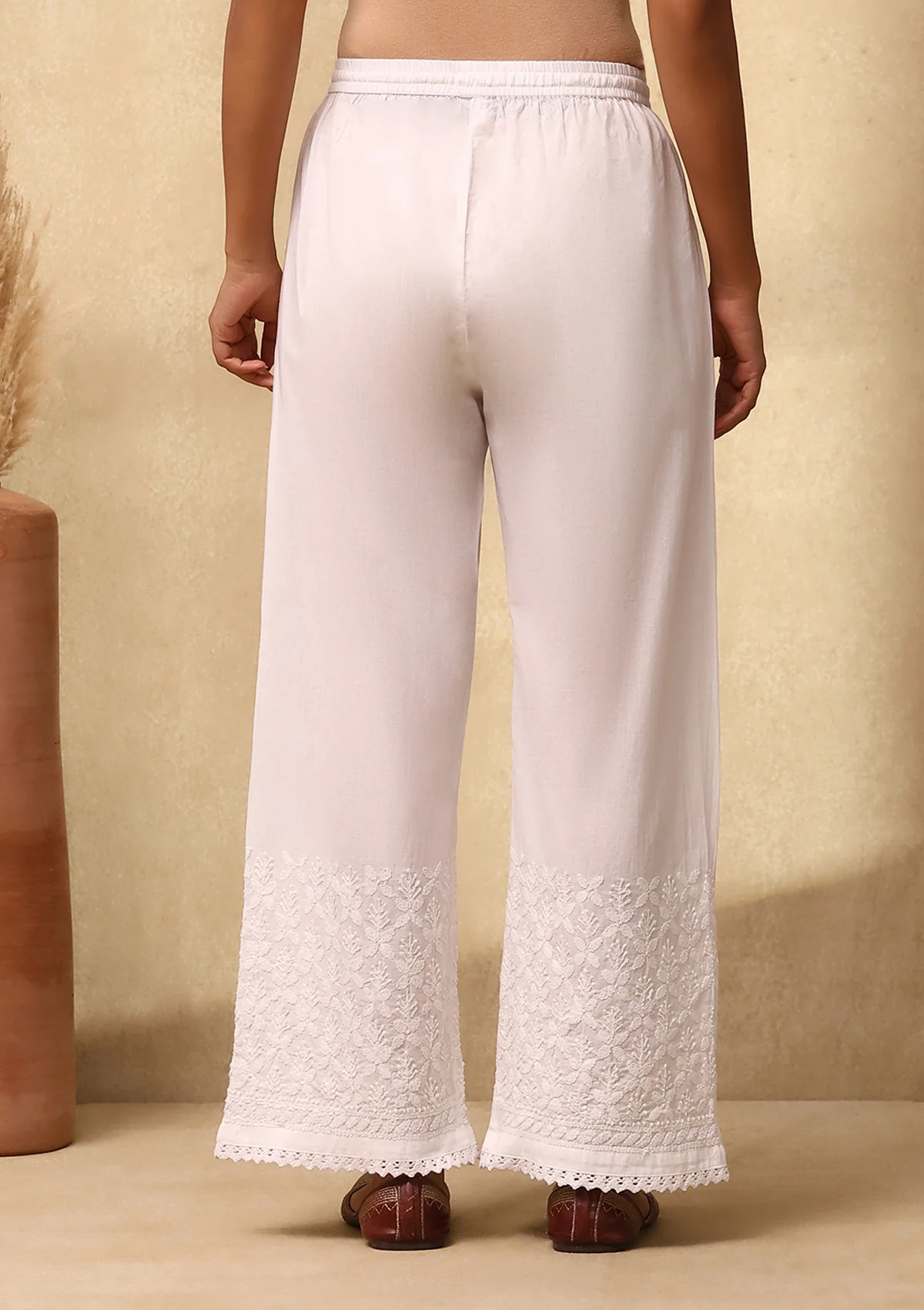 HOC Cotton Chikankari Solid Women's Palazzo - White - Healthber