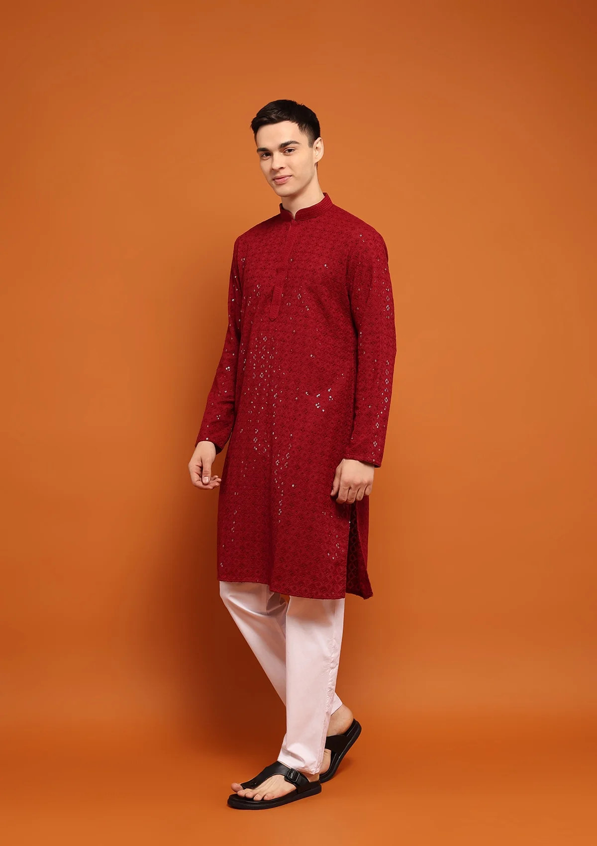 HOC Rayan Chikankari Cotton Straight Men's Kurta with Sequin - Healthber