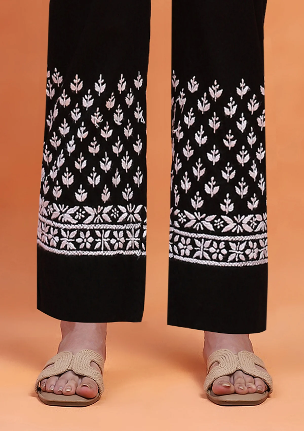 HOC Cotton Chikankari Solid Women's Pant - Black - Healthber