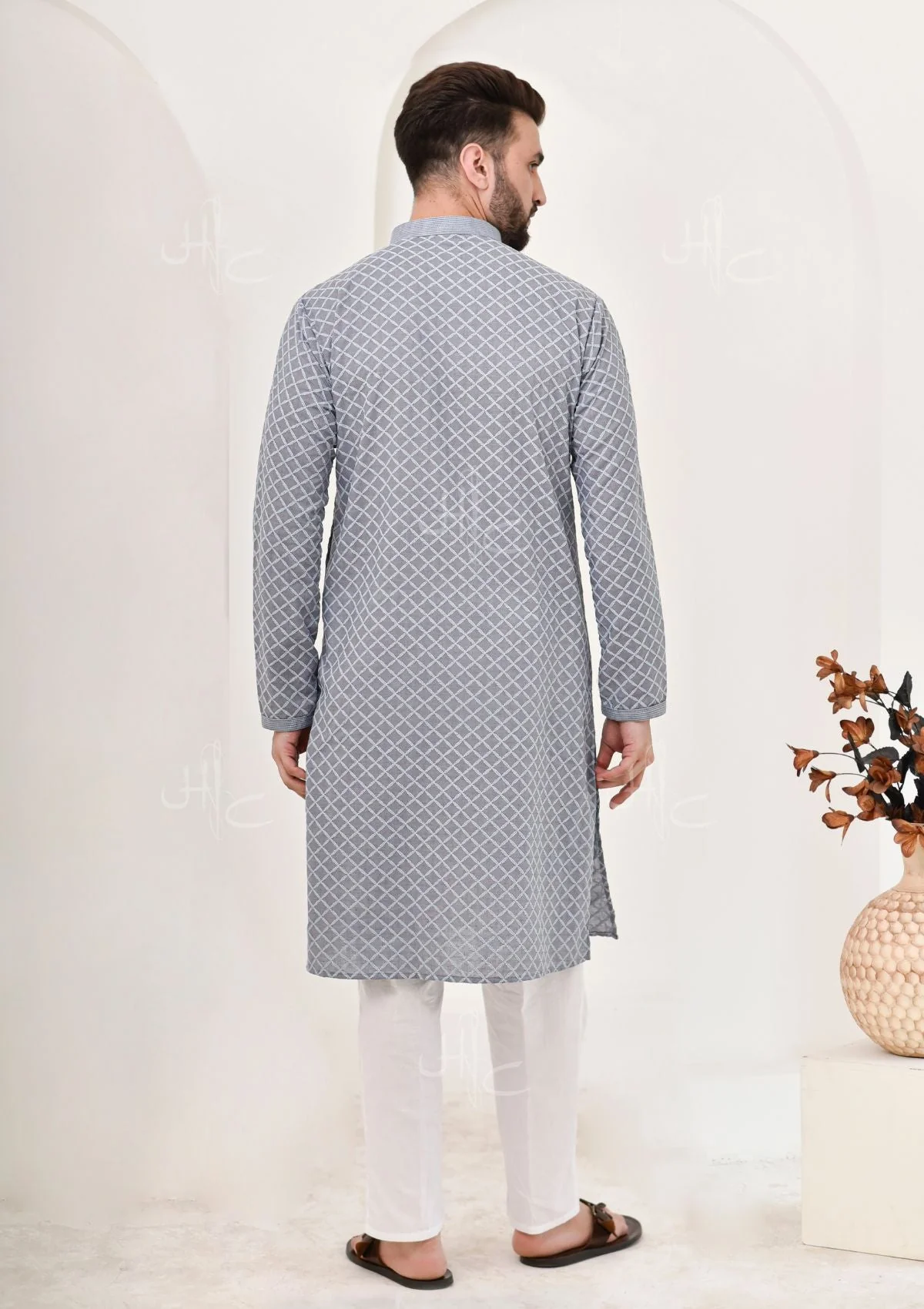 HOC Shaan Chikankari Cotton Straight Men's Kurta - Healthber