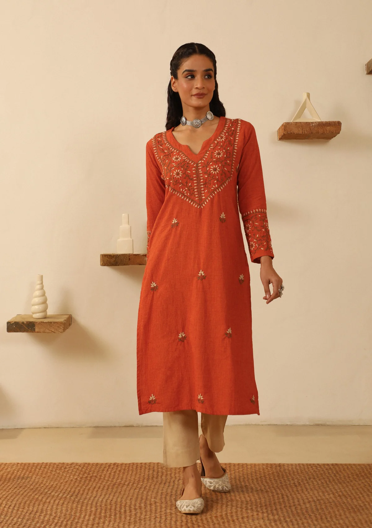 HOC Cotton Loom Women's Solid Tapered Pant - Beige - Healthber