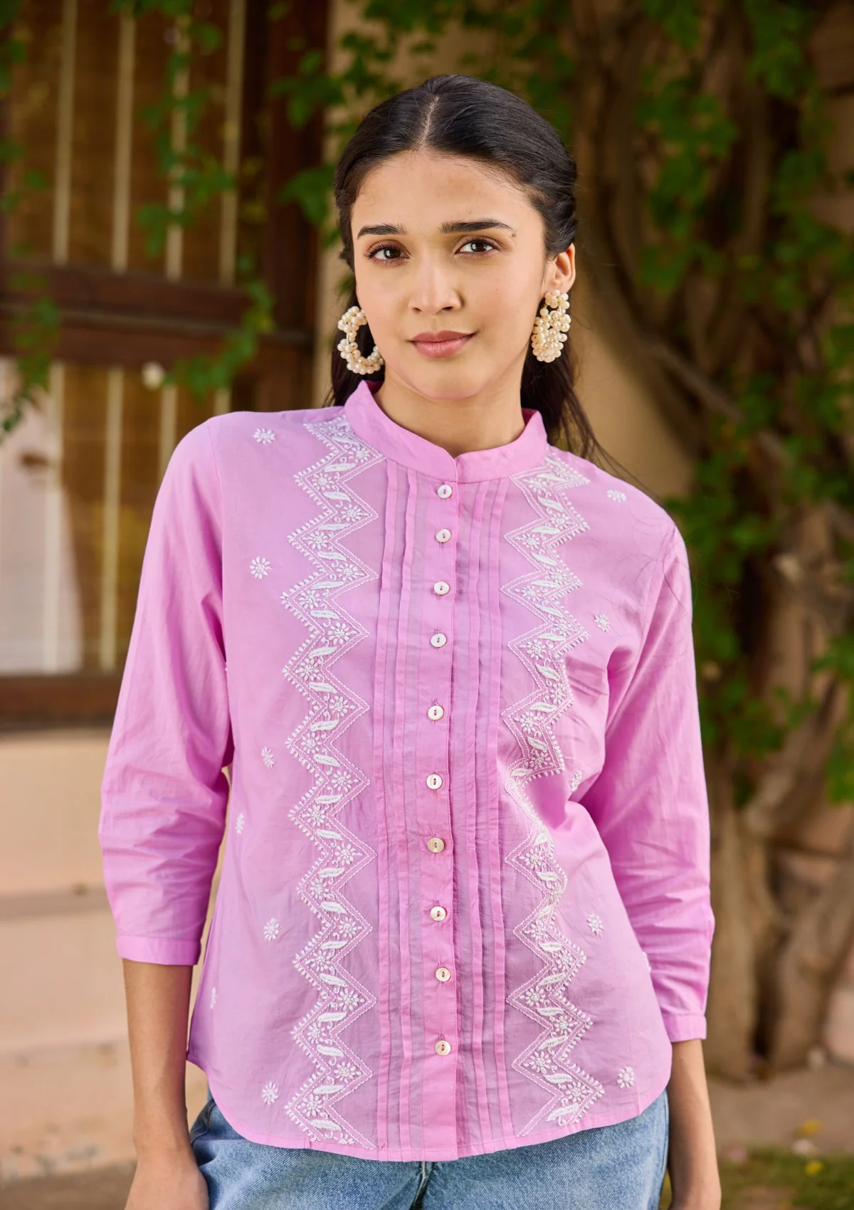 HOC Cotton Chikankari Solid Women's Shirt - Lavender - Healthber