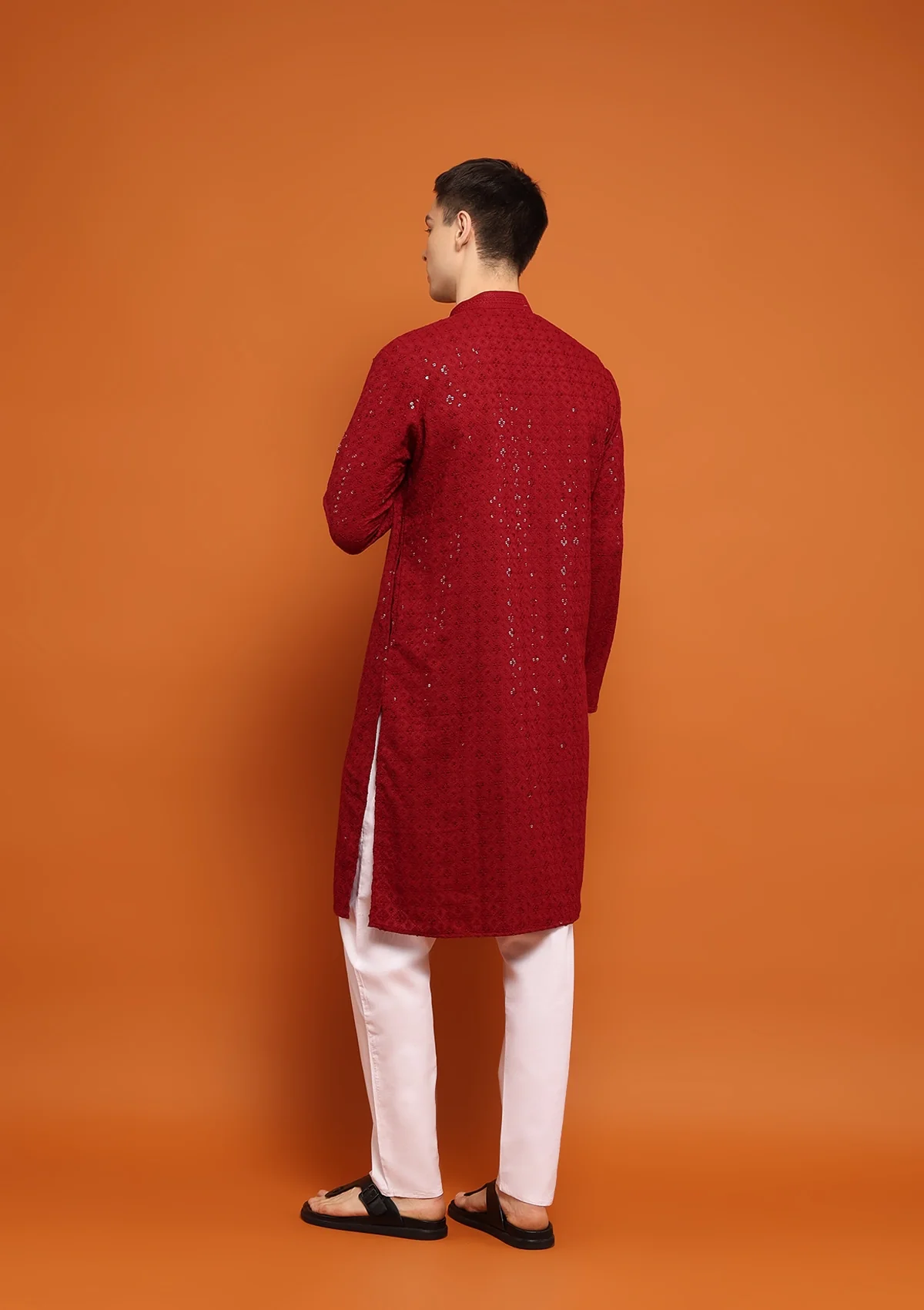HOC Rayan Chikankari Cotton Straight Men's Kurta with Sequin - Healthber