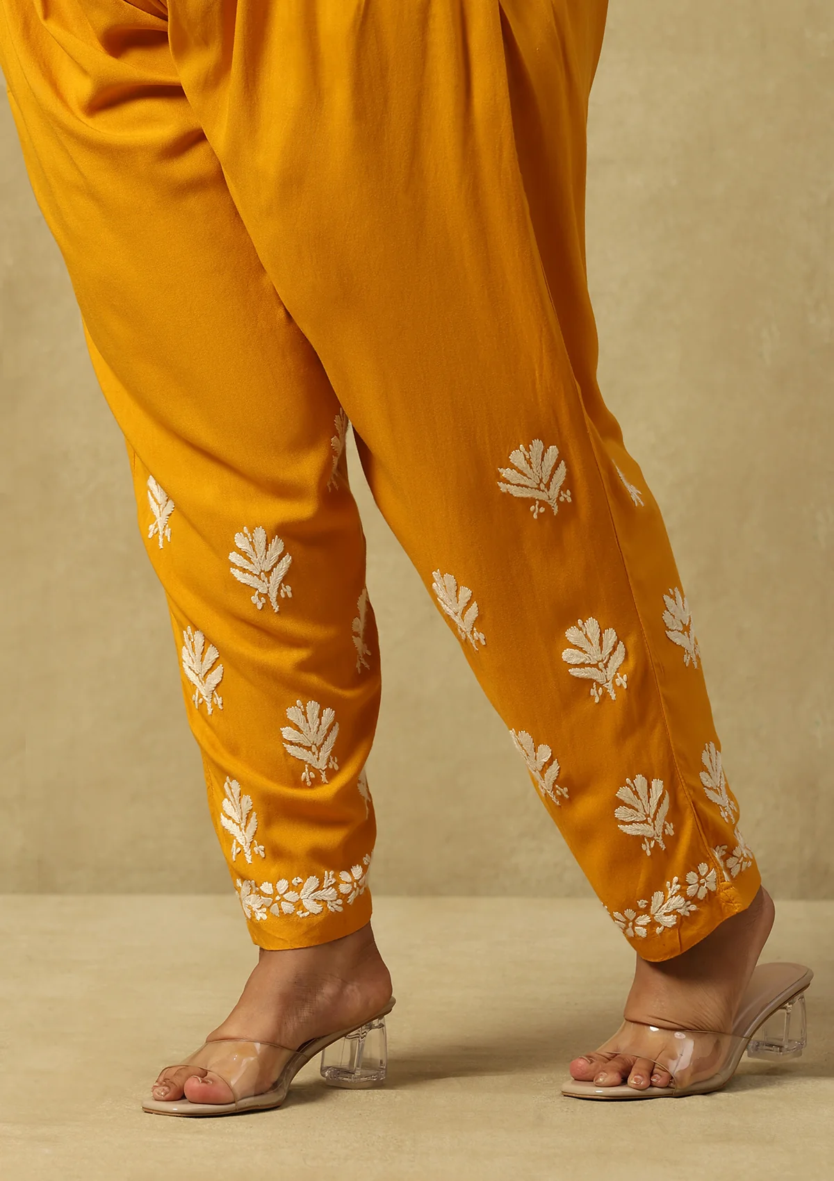 HOC Rayon Chikankari Solid Women's 2 PC Long Kurta Set- Mustard Yellow - Healthber