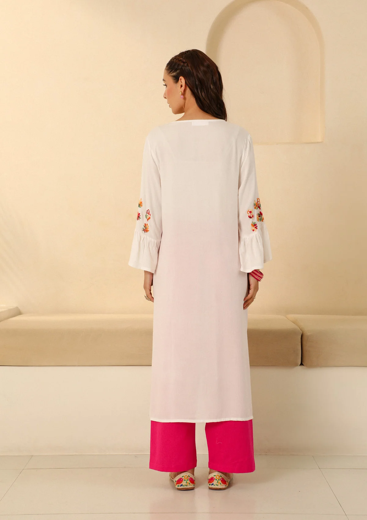 HOC Rayon Chikankari Solid Women's long kurta - White - Healthber