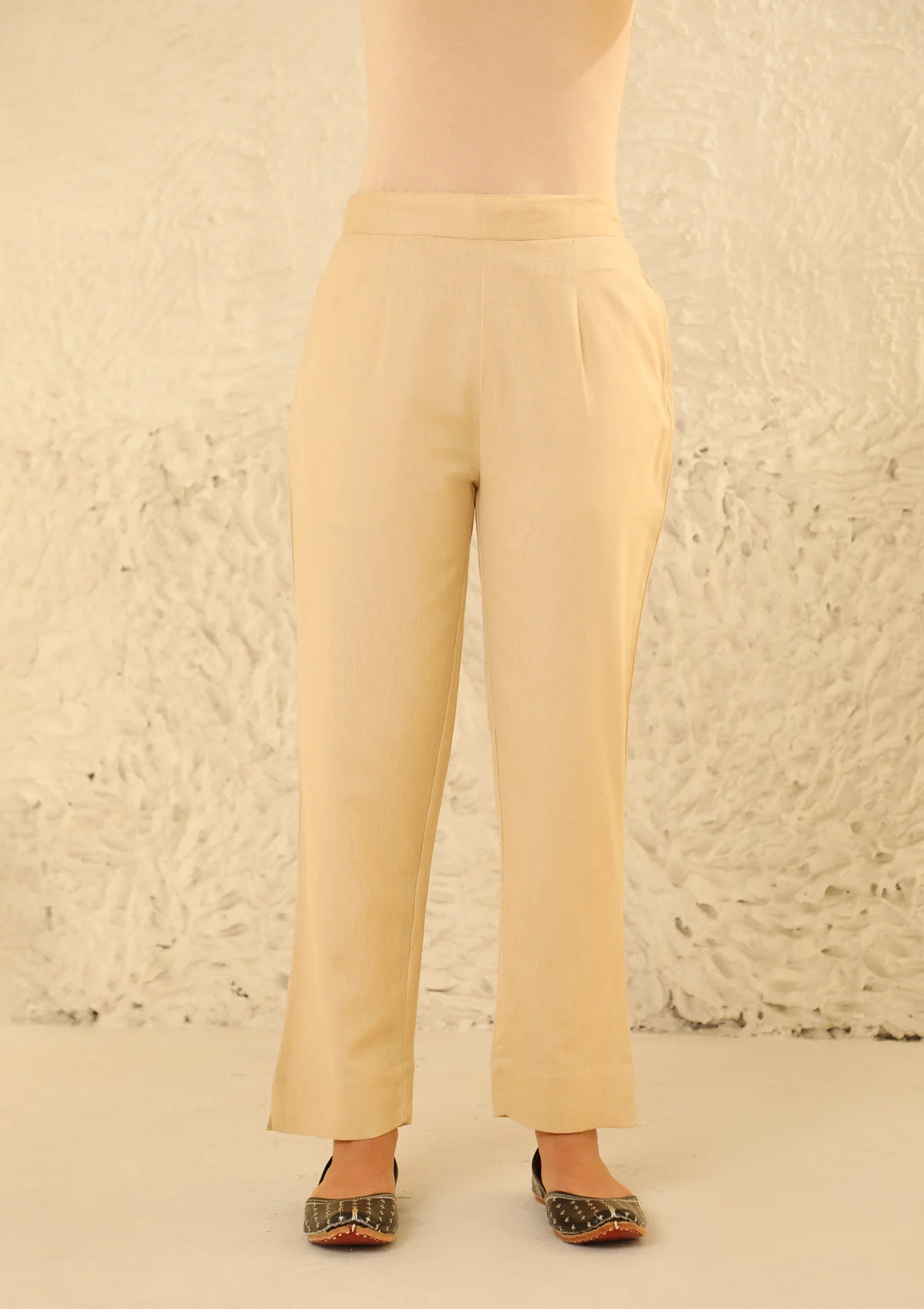 HOC Cotton Loom Women's Solid Tapered Pant - Beige - Healthber