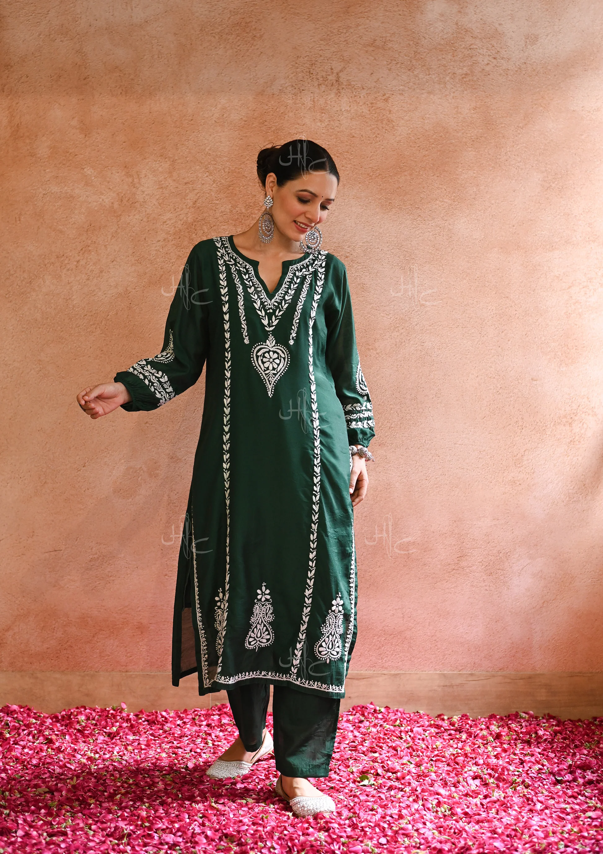 HOC Kajra Chikankari Chanderi Straight Kurta Set - Healthber