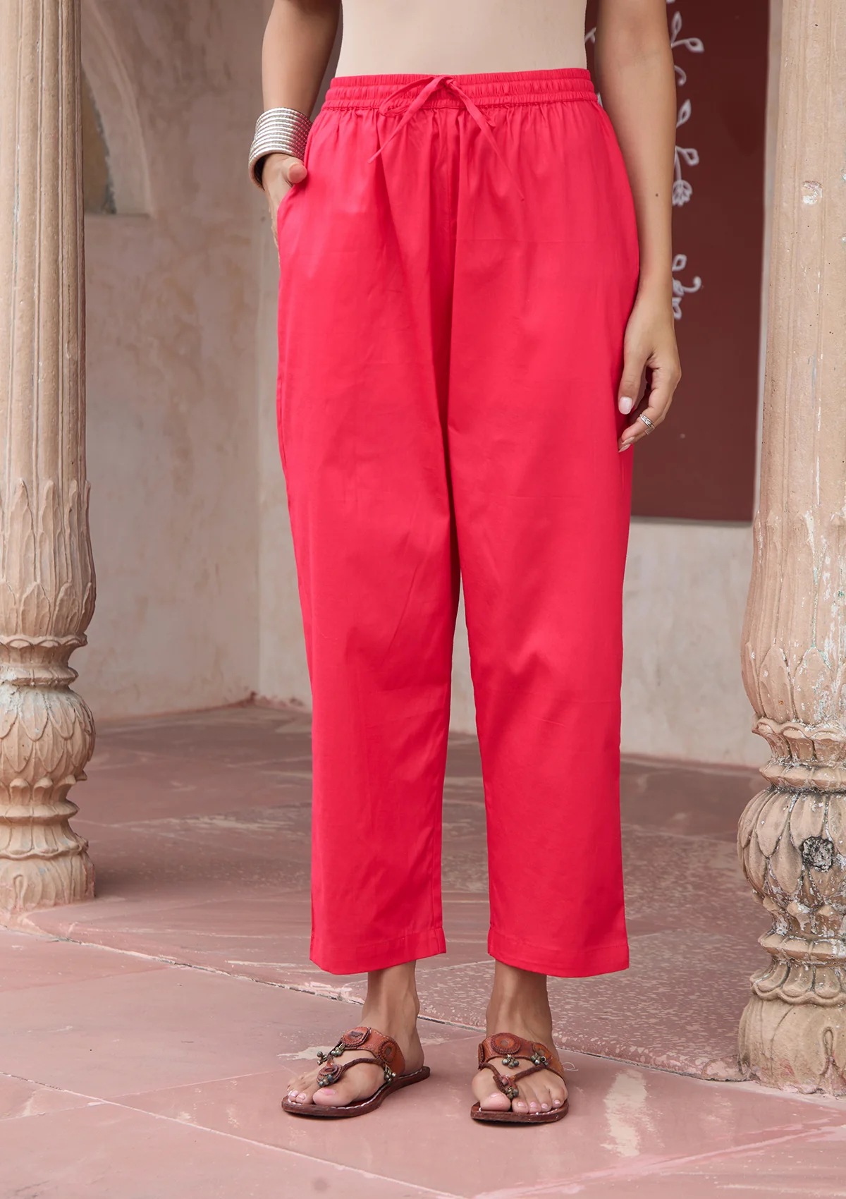 HOC Glazed Cotton Hand Block Printed with Hand Embroidery Women's 2 PC Co-ord Set - Pink - Healthber