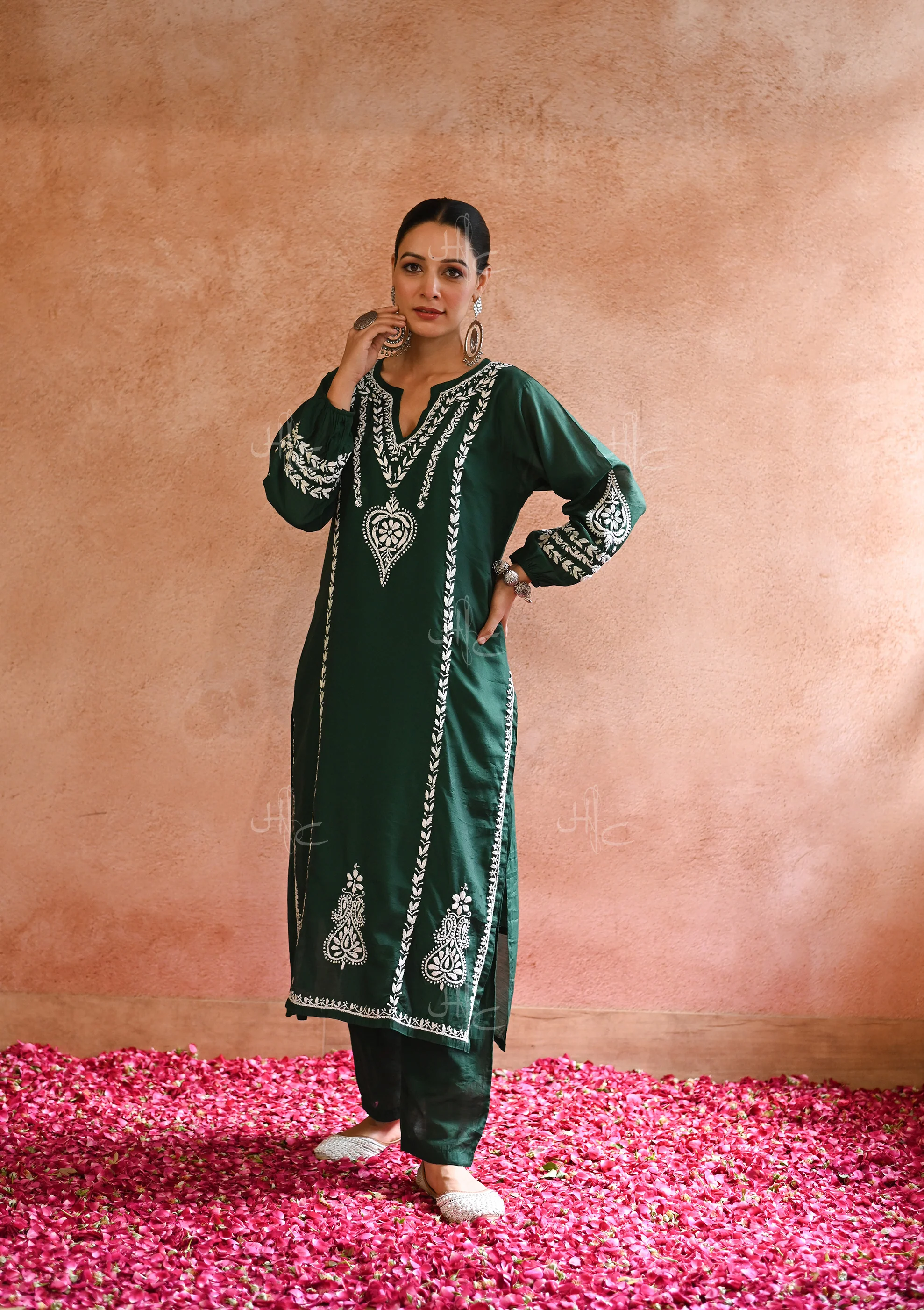 HOC Kajra Chikankari Chanderi Straight Kurta Set - Healthber