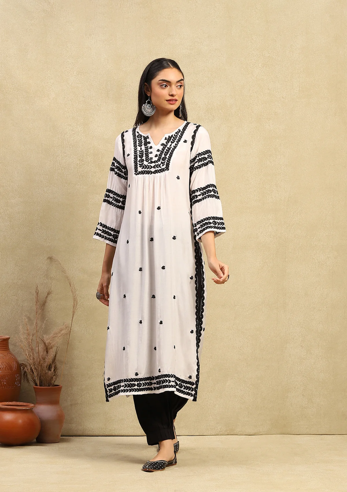 HOC Adila Chikankari Muslin Straight Kurta - Healthber