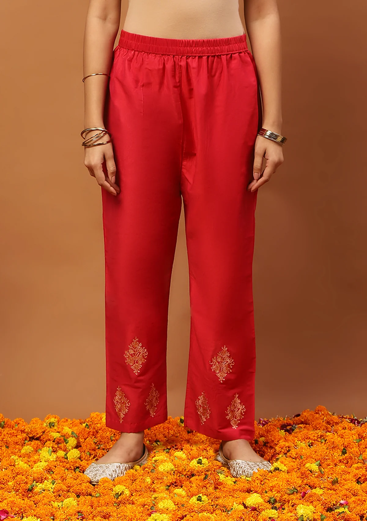 HOC Art Silk Embroidered Zari Work Solid Women's 2 PC Long Kurta Set - Red - Healthber