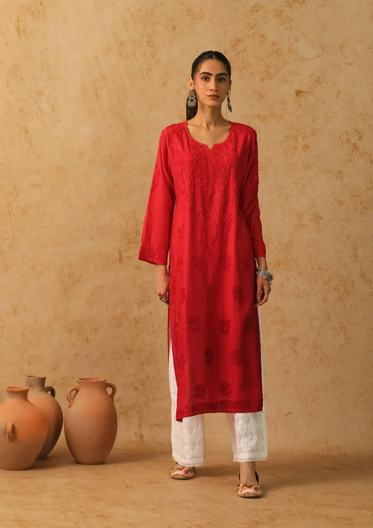 HOC Shab Chikankari Chanderi Straight Kurta - Healthber