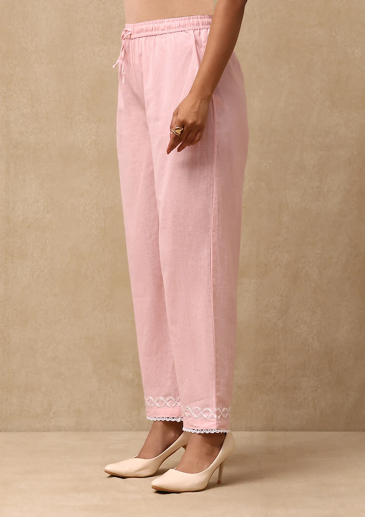 HOC Cotton Linen Blend Chikankari Solid Women's 2PC Long Kurta Set - Peach - Healthber