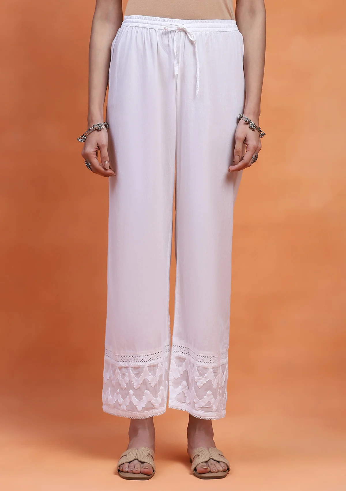 HOC Cotton Chikankari Solid Women's Pant - White - Healthber