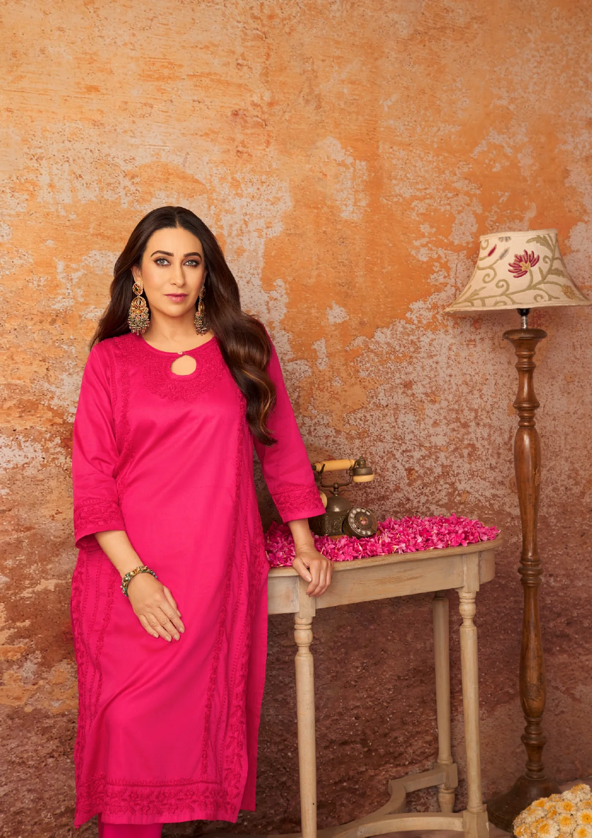 Karisma Jaam Silk Chikankari Solid Women's 2 PC Long Kurta Set - Magenta - Healthber