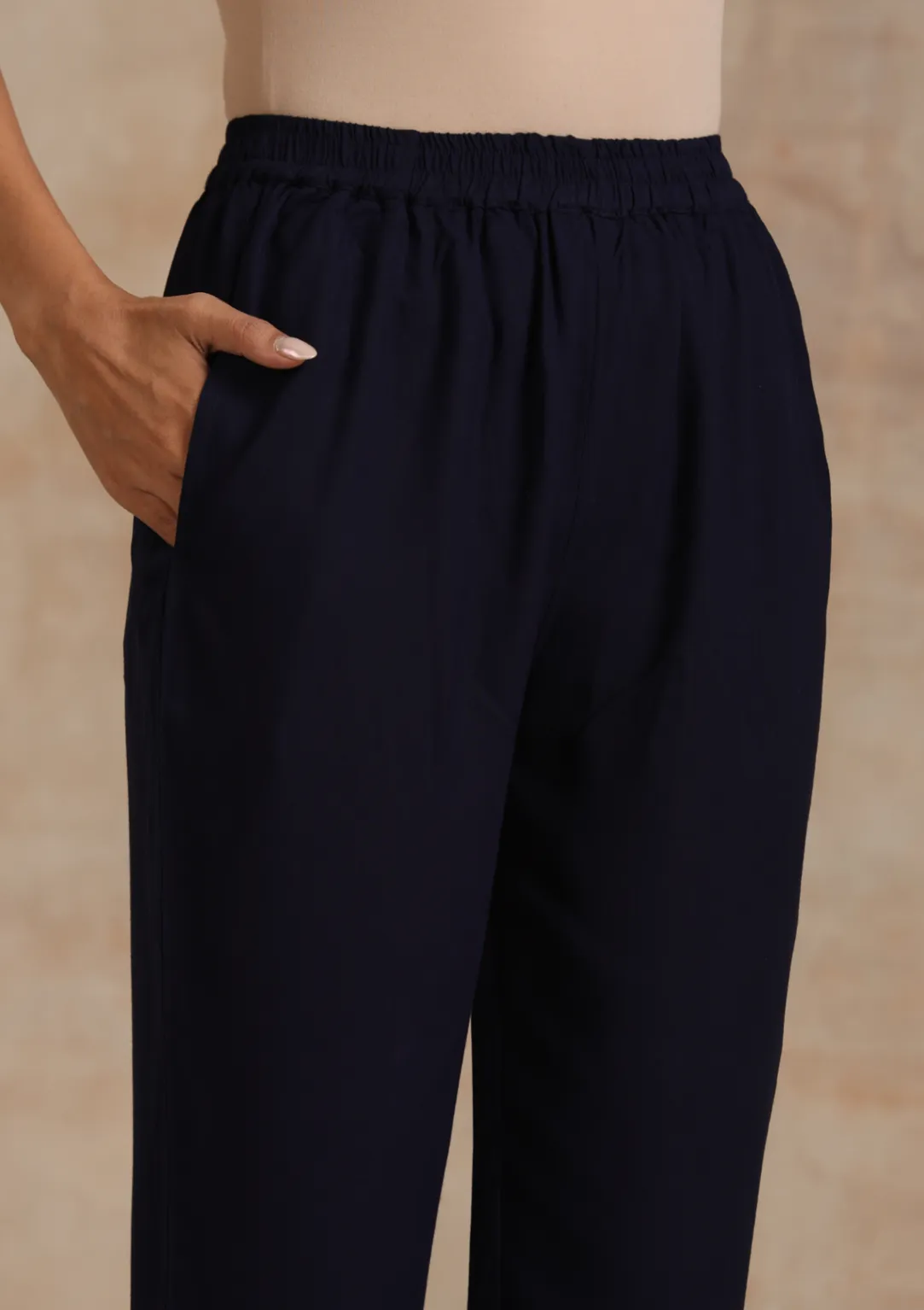 HOC Rayon Chikankari Solid Women's 2 PC Long Kurta Set - Navy Blue - Healthber