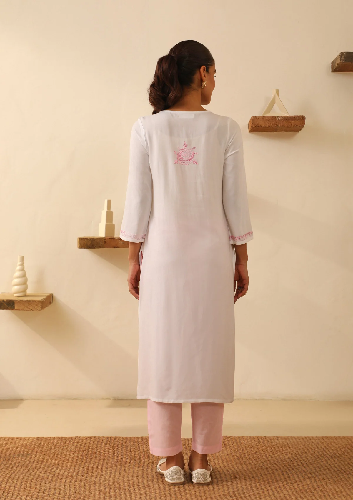 HOC Rayon Chikankari Solid Women's Long Kurta - White - Healthber