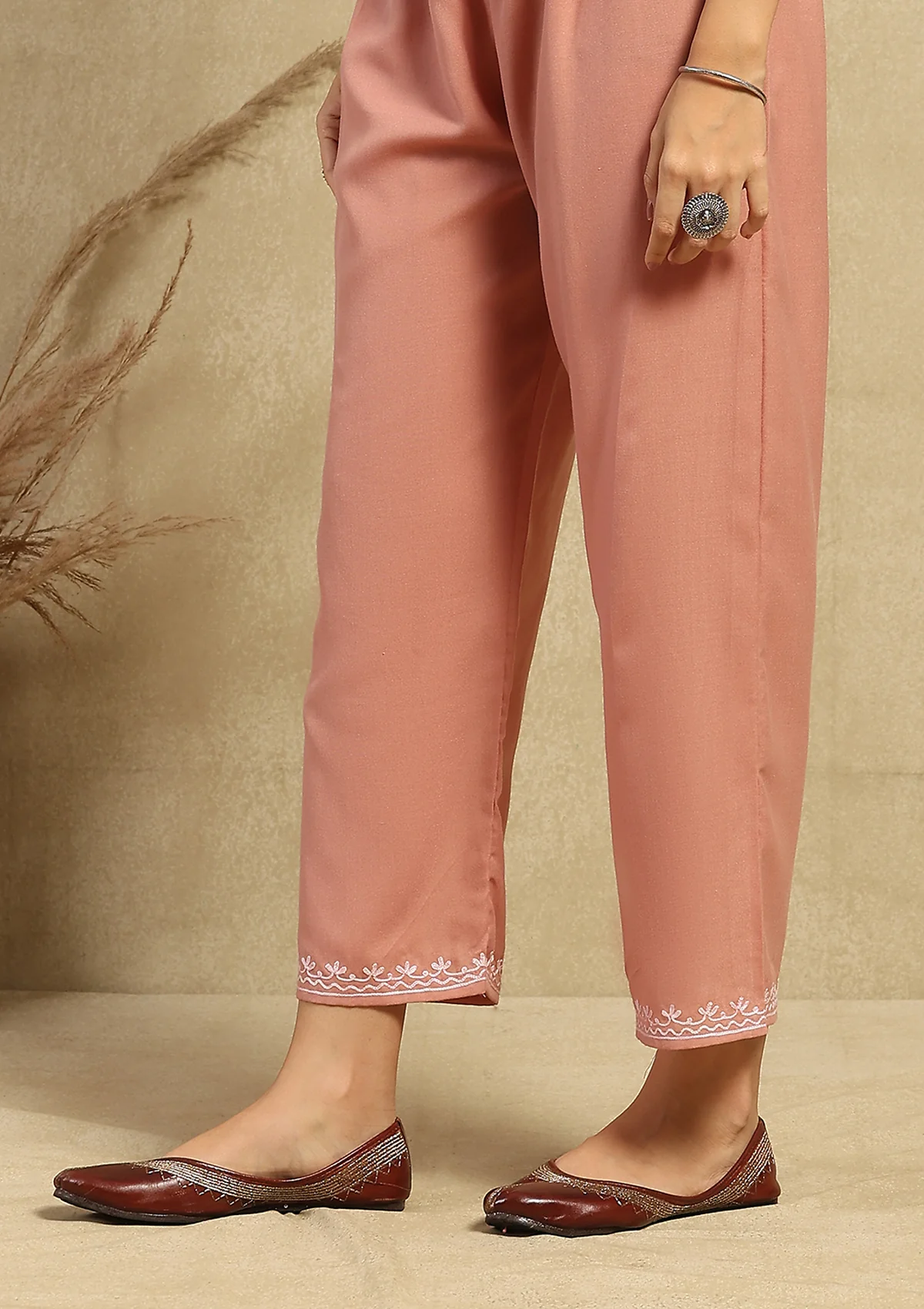 HOC Cotton Aari Embroidered Solid Women's 2 PC Long  Kurta Set - Pink - Healthber