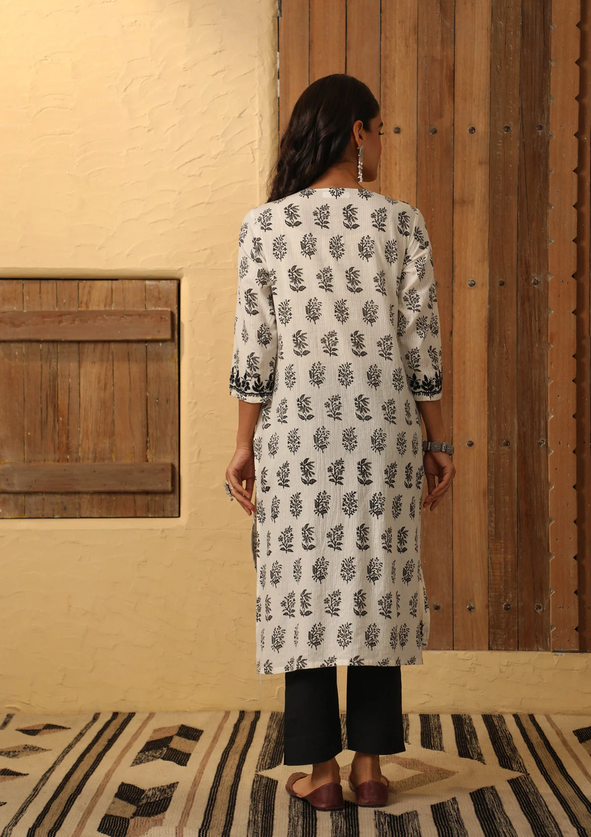HOC Cotton Chikankari Printed Women's Long Kurta - White - Healthber