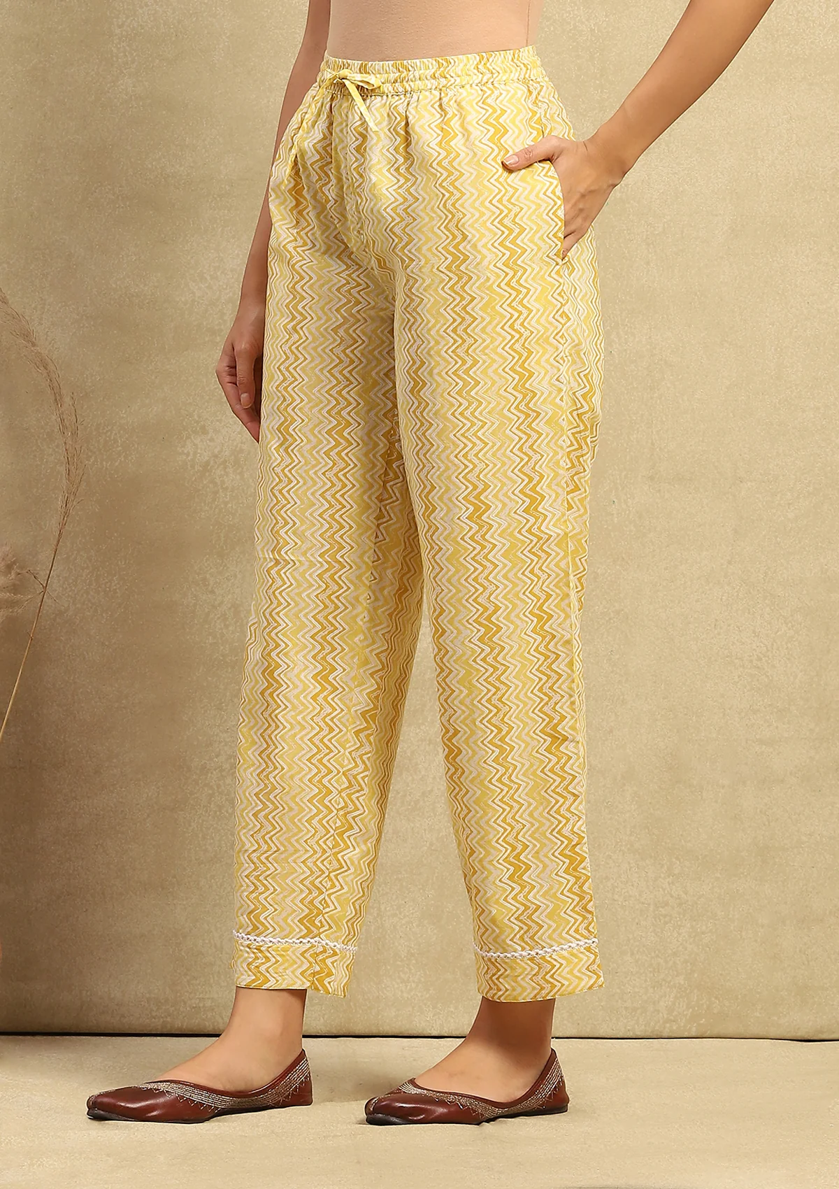 HOC Cotton Chikankari Printed Women's 2PC Long Kurta Set - Mustard Yellow - Healthber