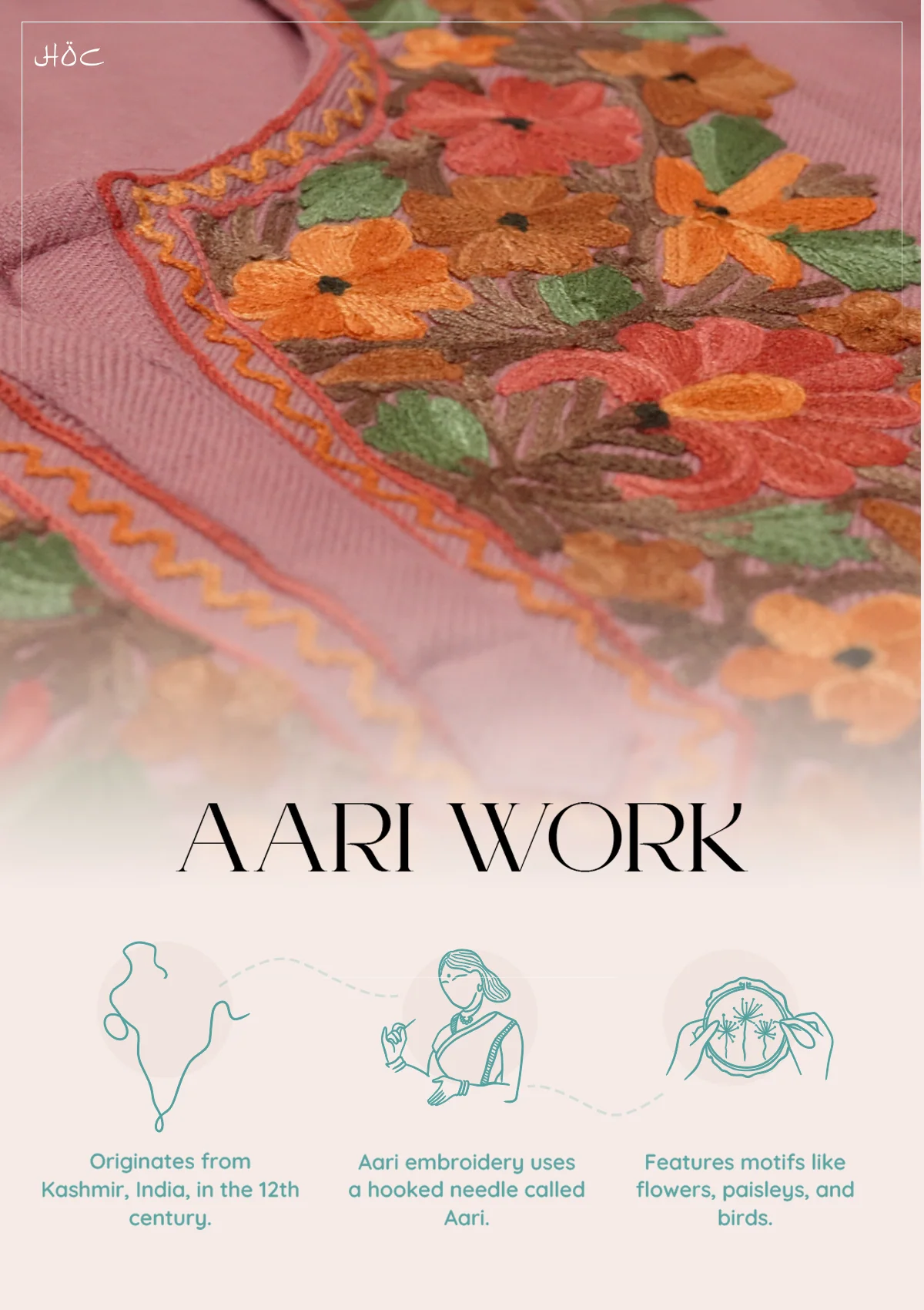 HOC Cotton Aari Embroidered Solid Women's 2 PC Long  Kurta Set - Green - Healthber