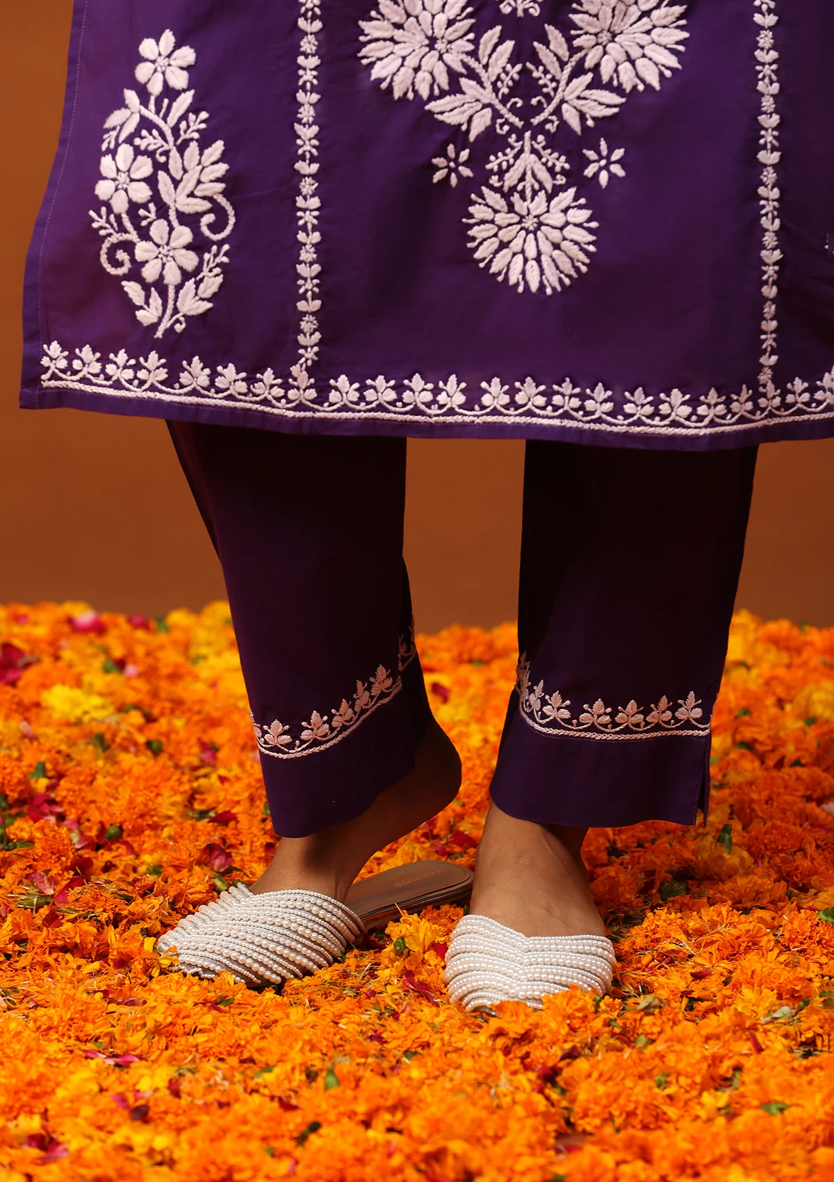 HOC Cotton Chikankari Solid Women's 2 PC Long Kurta Set-Purple - Healthber