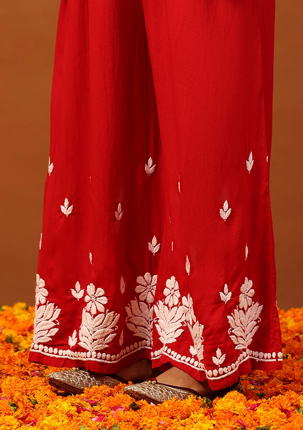 HOC Modal Chikankari Solid Women's 2 PC Long Kurta Set -Red - Healthber