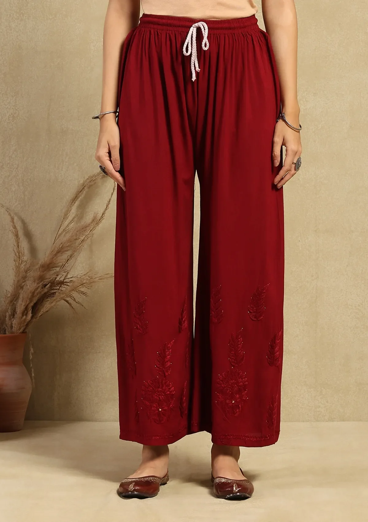 HOC Rayon Chikankari Mukaish Solid Women's 2PC Long Kurta Set-Maroon - Healthber