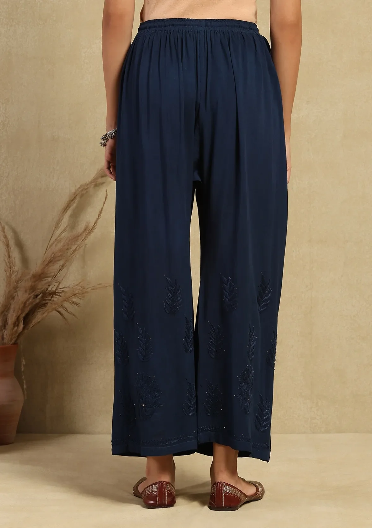 HOC Rayon Chikankari Mukaish Solid Women's 2PC Long Kurta Set -Navy Blue - Healthber