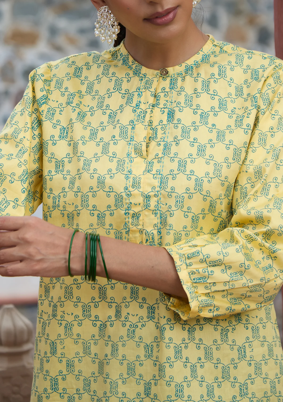 HOC Glazed Cotton Hand Block Printed Women's Short Kurta - Yellow - Healthber