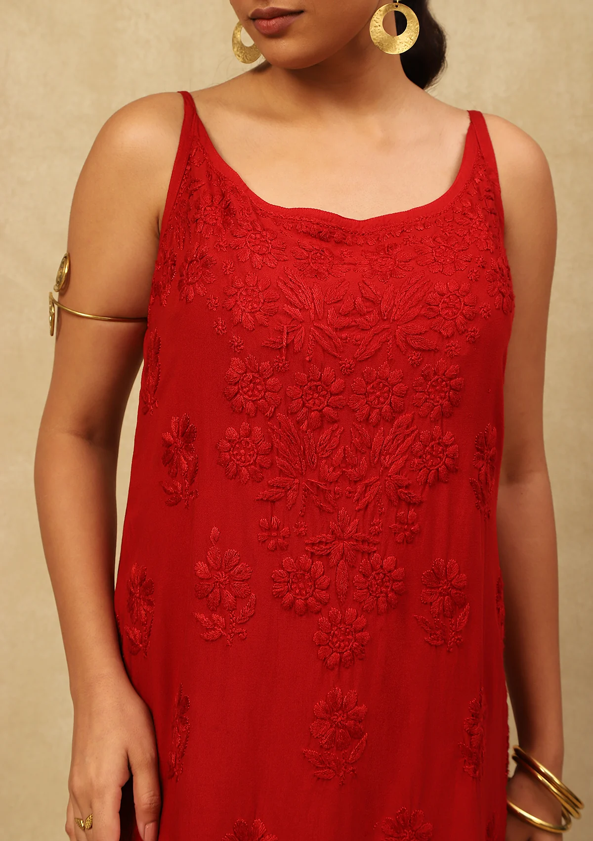 HOC Rayon Chikankari Solid Women's Short Kurta  C Red - Healthber