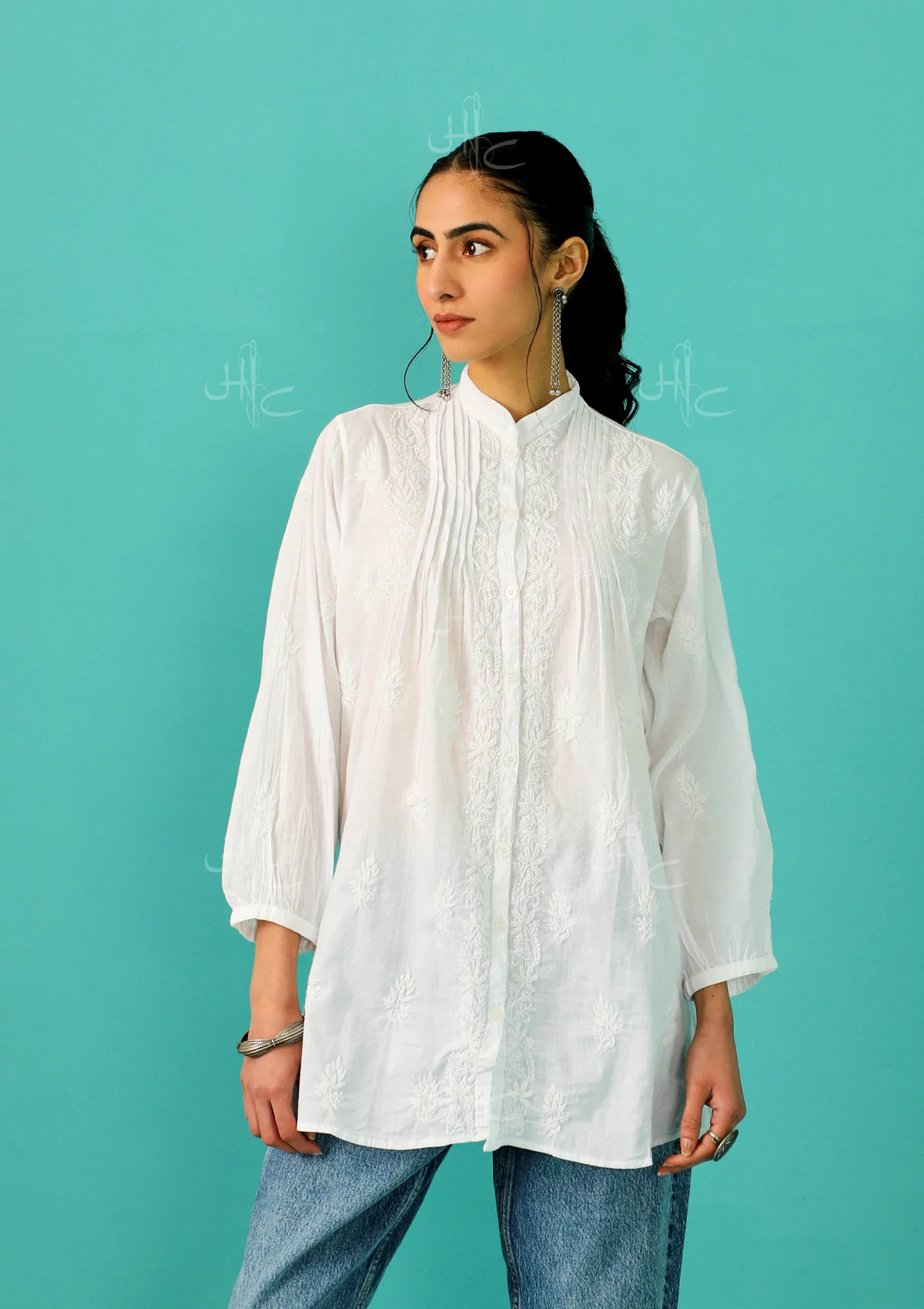 Chandni Chikankari Mulmul Straight Shirt - Healthber