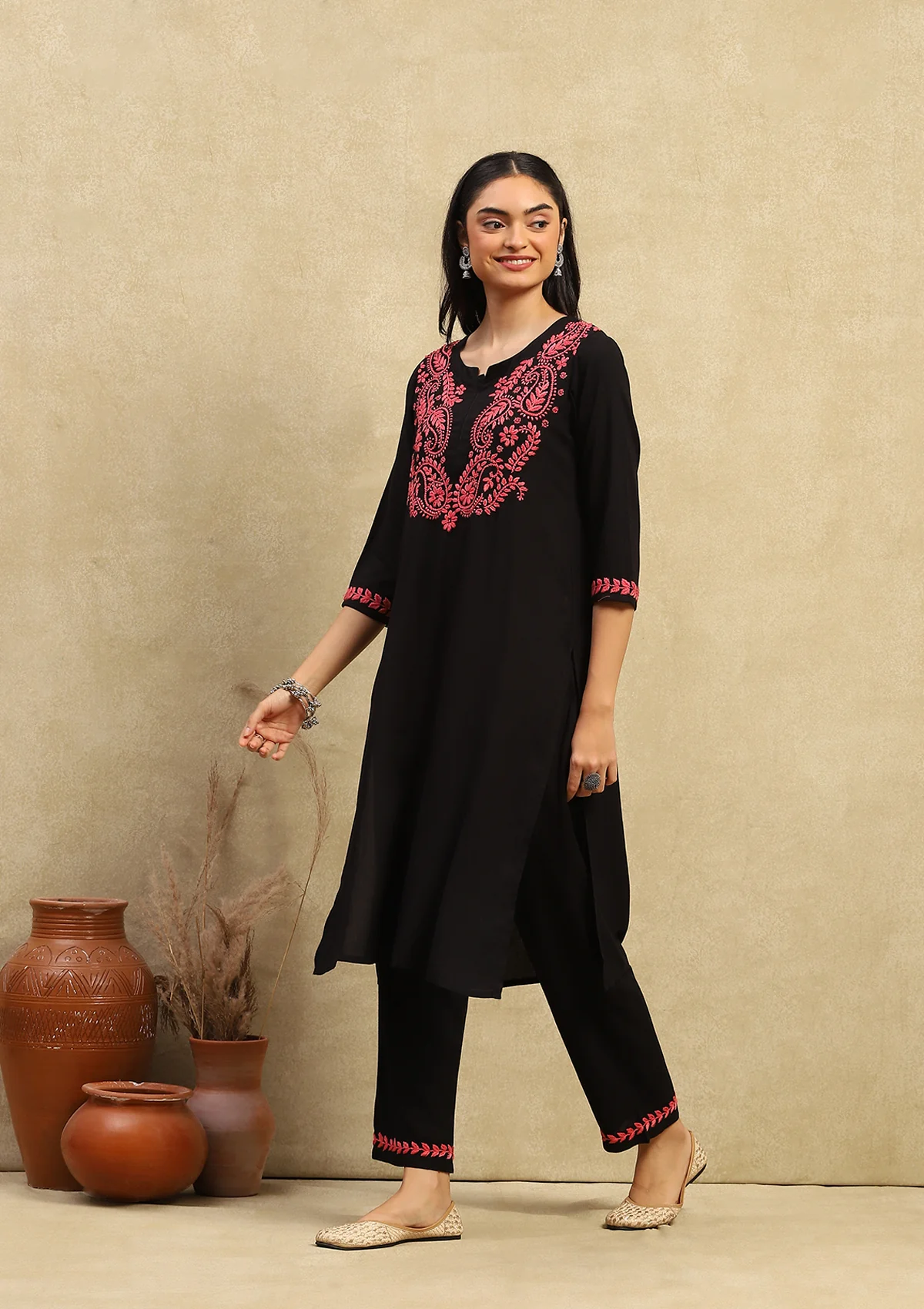 HOC Rubaab Chikankari Rayon Straight Kurta Set - Healthber