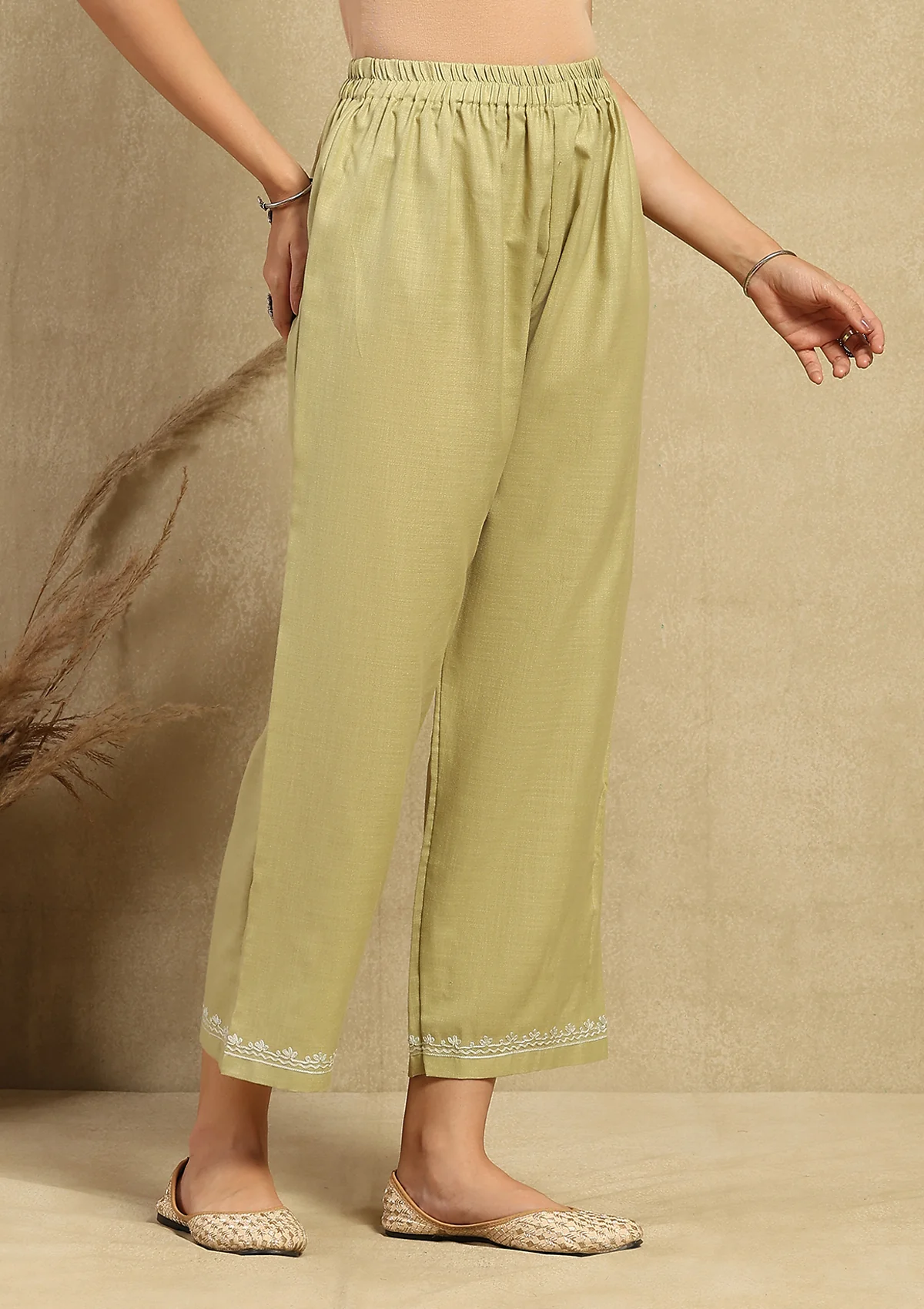 HOC Cotton Aari Embroidered Solid Women's 2 PC Long  Kurta Set - Green - Healthber