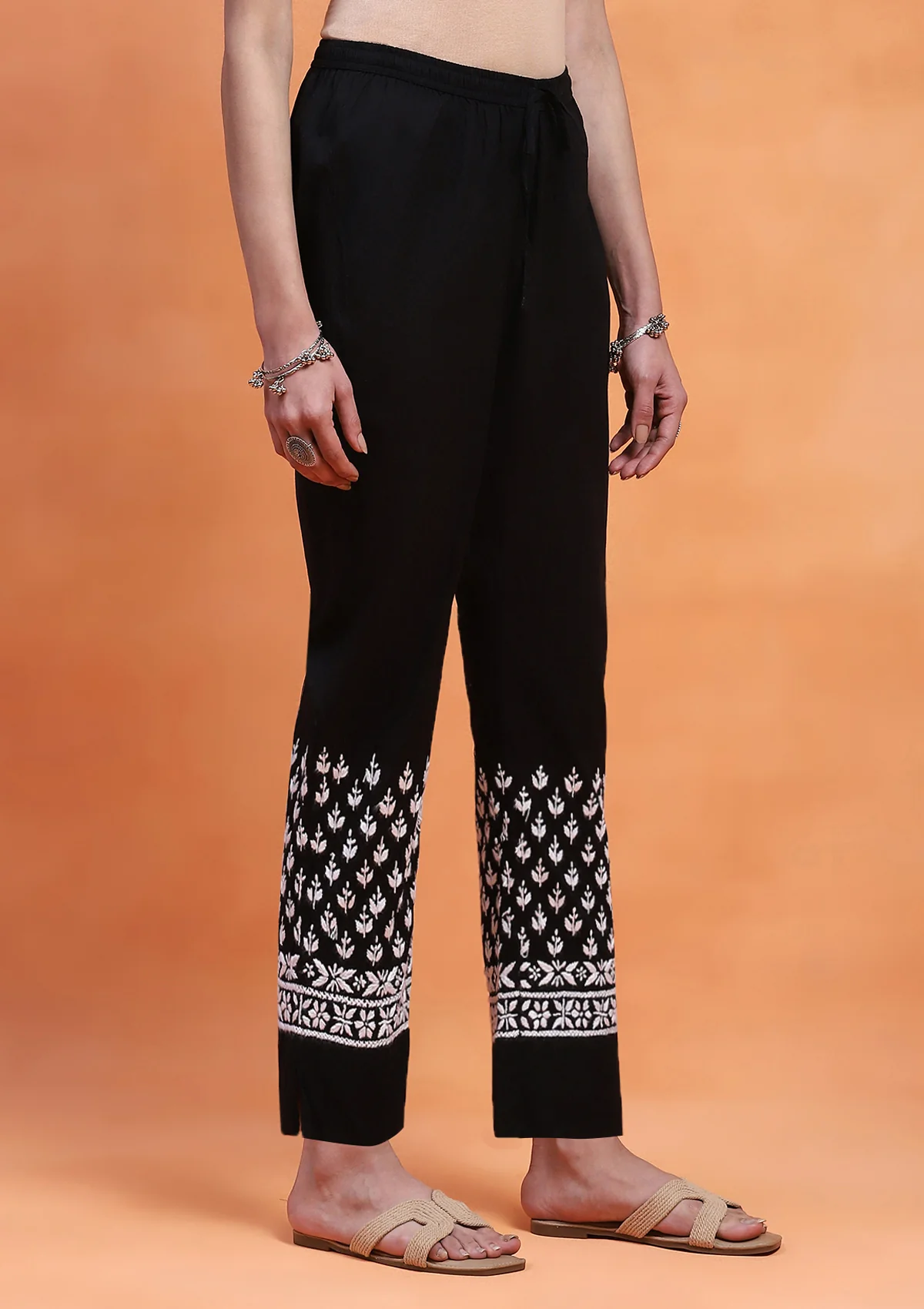 HOC Cotton Chikankari Solid Women's Pant - Black - Healthber