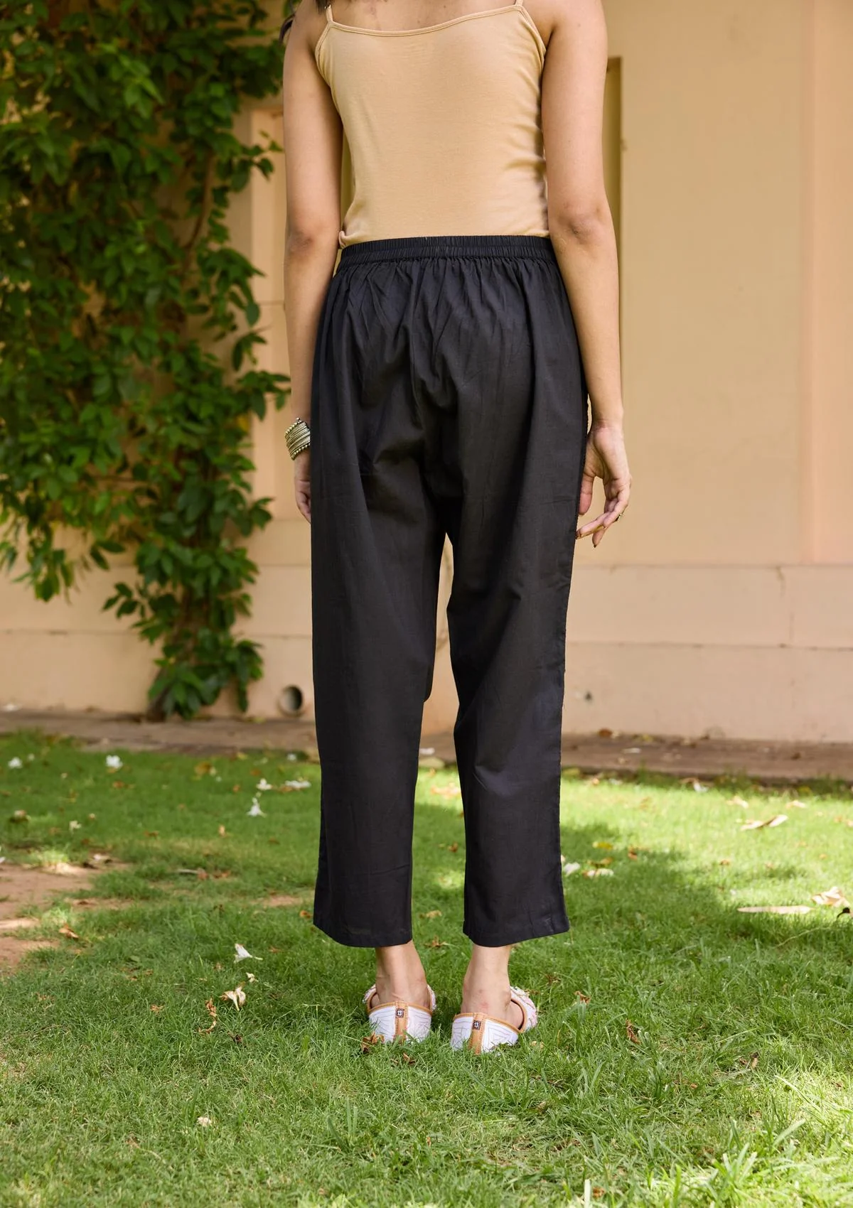 HOC Cotton Cambric Chikankari Women's Solid Pants - Black - Healthber