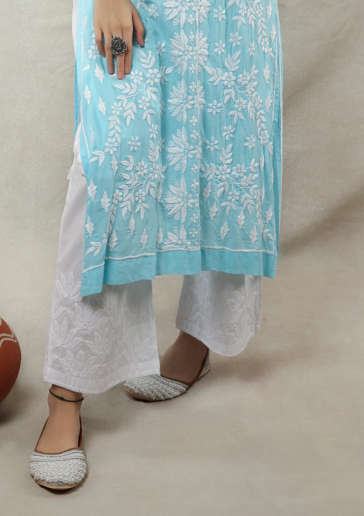 HOC Zoya Chikankari Cotton Straight Palazzo - Healthber