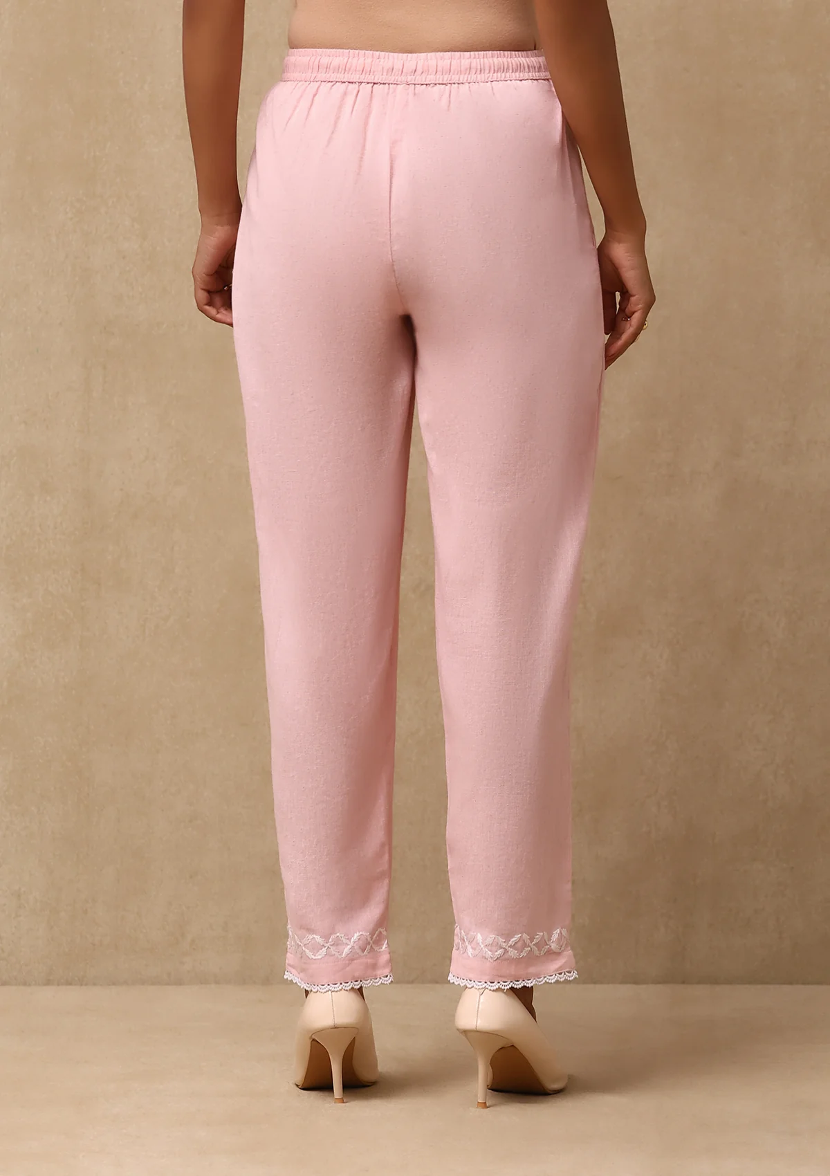 HOC Cotton Linen Blend Chikankari Solid Women's 2PC Long Kurta Set - Peach - Healthber