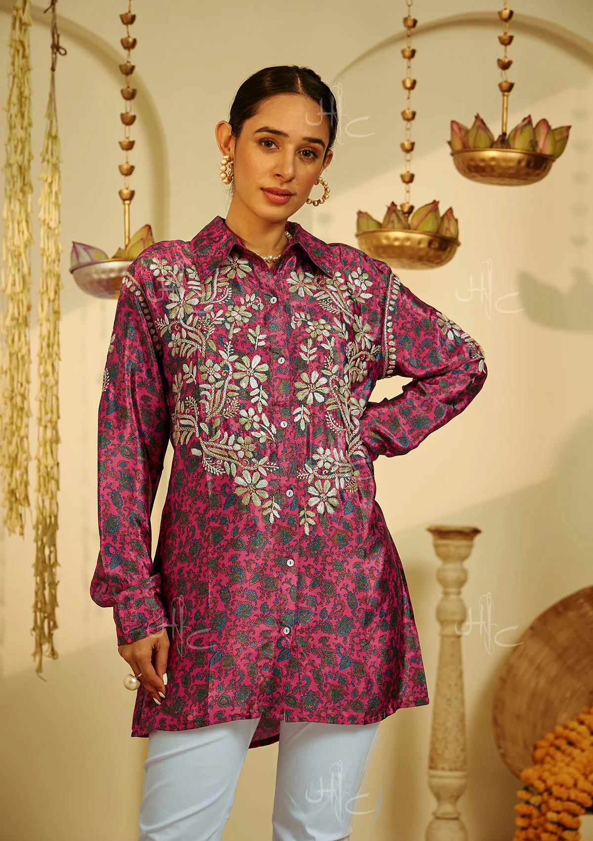 HOC Zehna Chikankari Crepe Straight Shirt - Healthber