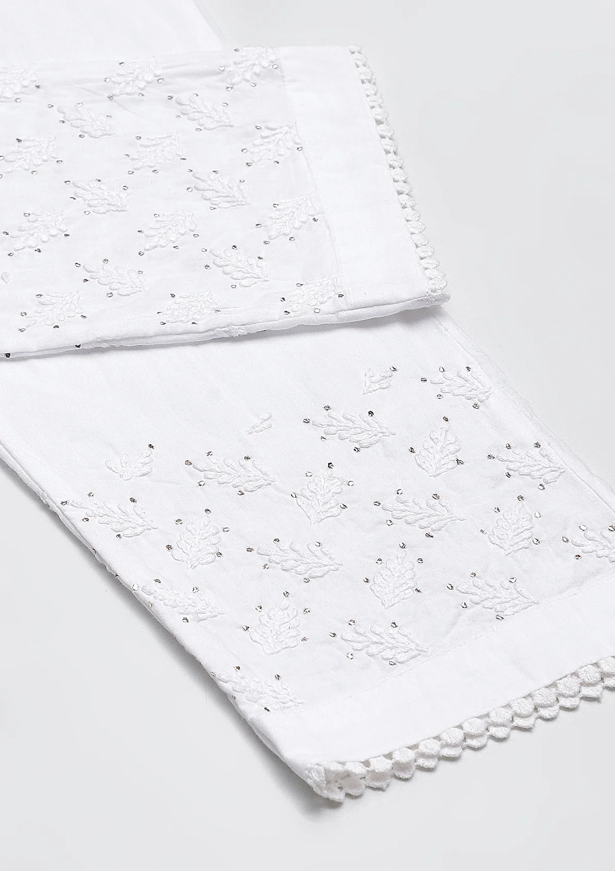 Cotton Chikankari With Mukaish Solid Women's Pants - White - Healthber